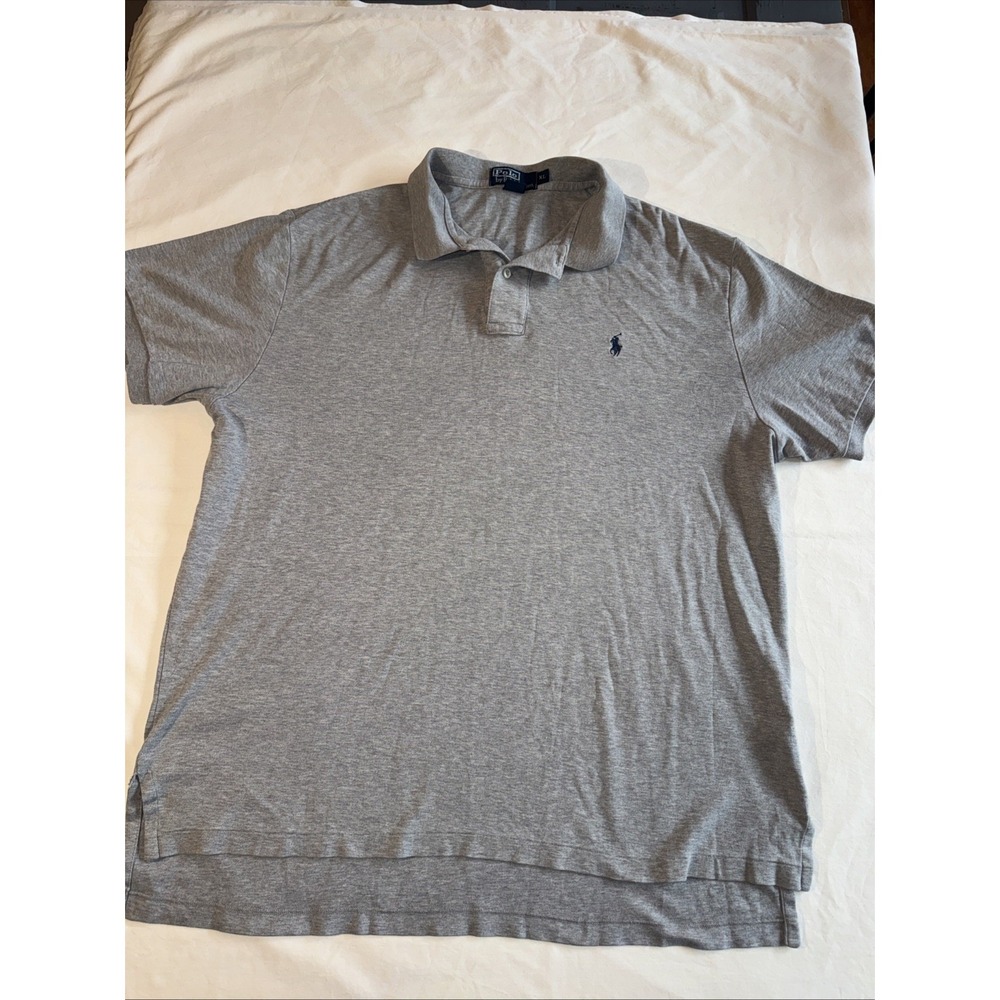Polo Ralph Lauren Mens‎ XL Classic Fit Gray Polo Shirt Navy Pony Logo - Picture 2 of 7